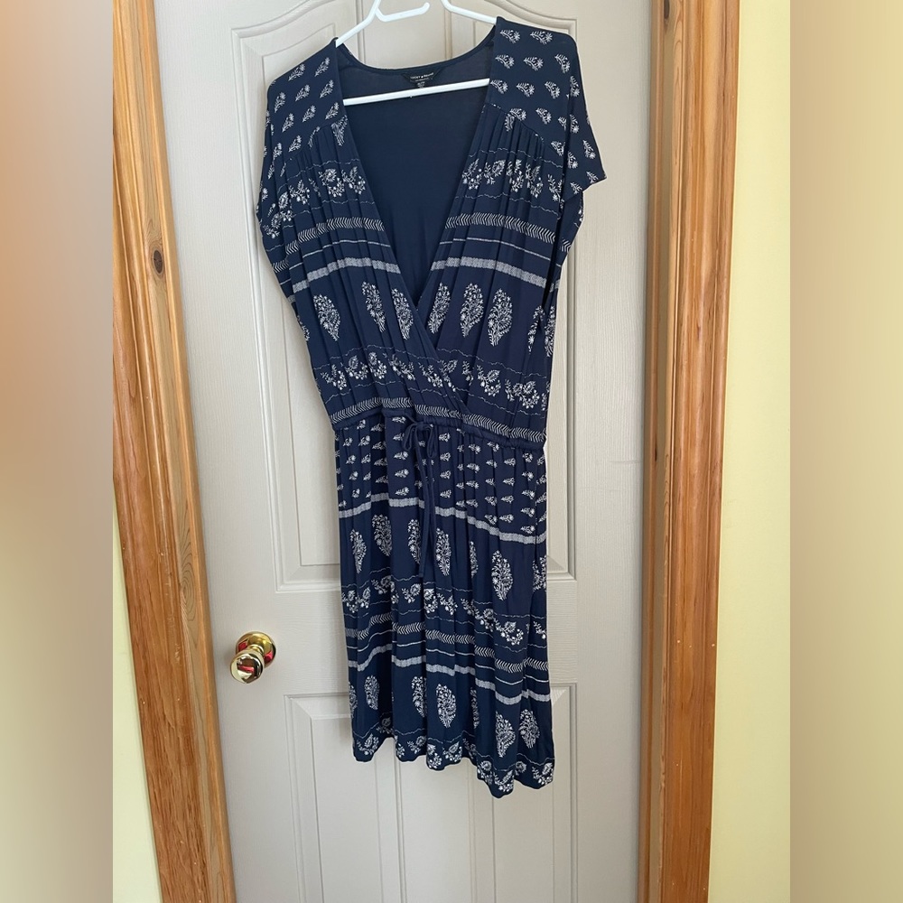 Lucky Brand Navy and White Patterned Dress